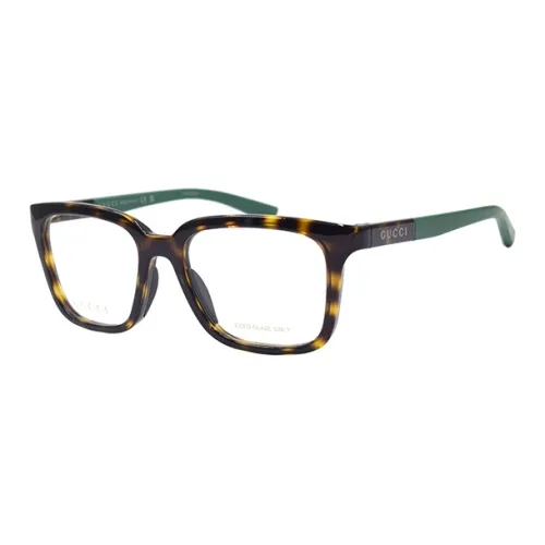 GUCCI Пластиковая оправа Квадратные оптические очки Мужские Черепаховый Зеленый цвет Стеклянные ножки