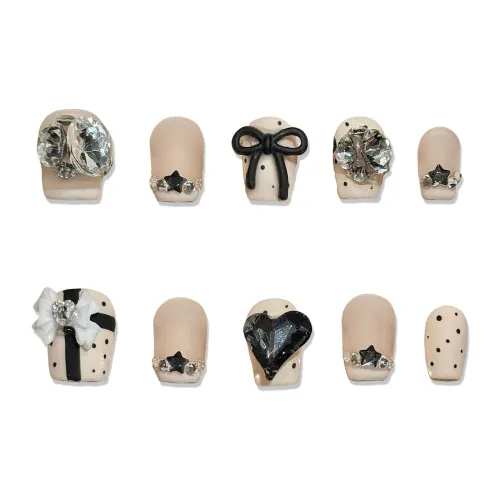 XIAMEIYU Черный Французский Бант False Nail Короткий LADDER 15 мм