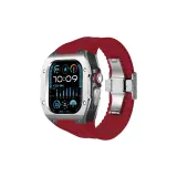 [Серебряный корпус, черная средняя рамка] Красный ремешок из фторкаучука - застежка-бабочка