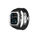 [Серебряный корпус с черной средней рамкой] Черный ремешок из фторкаучука с застежкой-бабочкой