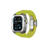 Серебряный корпус и серебряная средняя рамка, неоновый зеленый фторкаучуковый ремень, застежка-бабочка