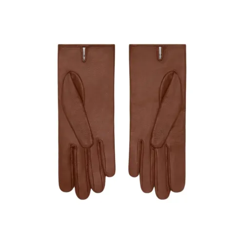 CELINE Lambskin Silk Gloves Women's Brown