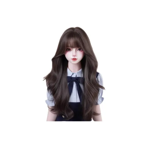 UMIFFA Large Head Кожа Случайно Разделенная Кудрявая Большая Волна Парик Холодный Коричневый