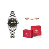 Стальной браслет с черным циферблатом.