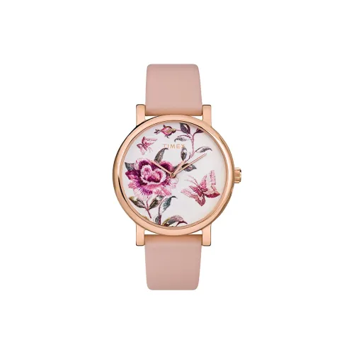 TIMEX Наручные часы Кварцевый механизм Кожаный ремешок 38 мм Белый циферблат Женские часы