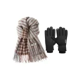 Шарф + Черные перчатки с флисовой подкладкой