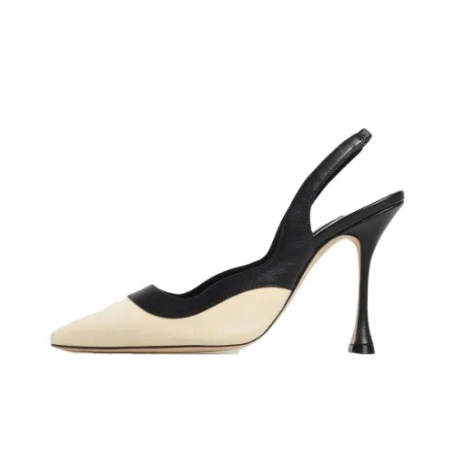 MANOLO BLAHNIK Узкий каблук Высокие каблуки 10 см Женские Бежевый Черный
