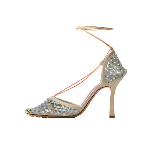 Bottega Veneta Эластичные Узкие Сандалии на Низком Каблуке Стильные 9 см Женские Серебряные