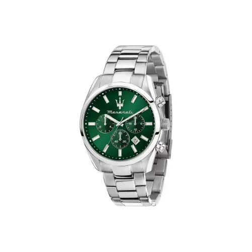 Maserati Мужские часы Кварцевый механизм Ремешок из нержавеющей стали 43 мм Зеленый циферблат