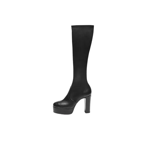 CHANEL Женские высокие сапоги до колена, черные