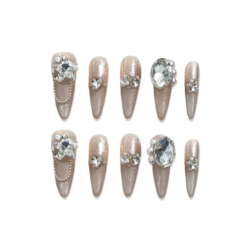 XIAMEIYU Сверкающий страз Мелкие блестки Мягкий с мигающими огнями Фальшивая ногтевая пластина Миндаль Длинный Розовый Телесный Кошачий глаз 32 мм