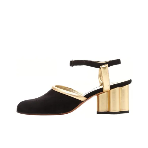 Ferragamo Грубый каблук Домашние тапочки Женские Черный Золотой