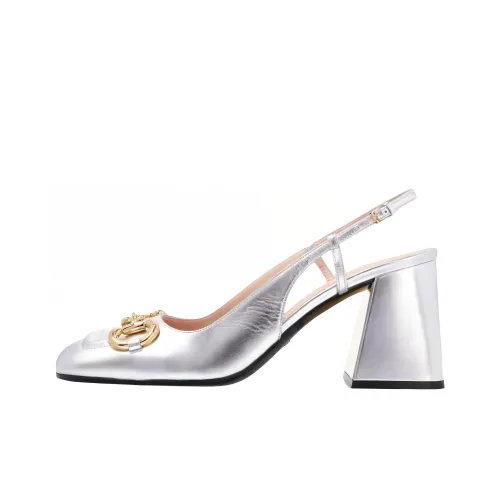 GUCCI Грубый каблук Высокие каблуки 9 см Женские Серебряный