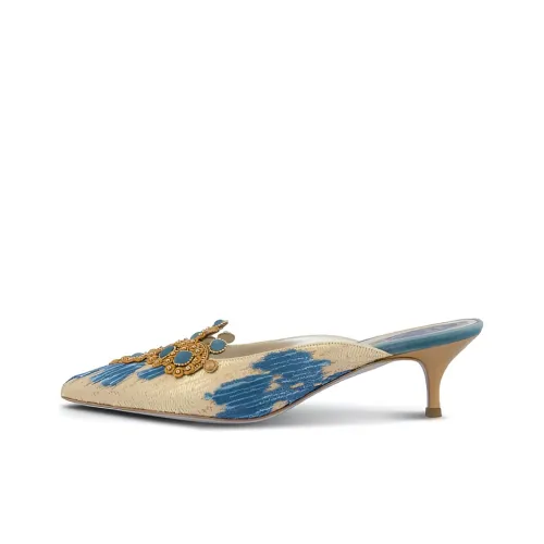 RENE CAOVILLA Veneziana Конусный каблук Домашние тапочки 5 см Женские Желто-синие