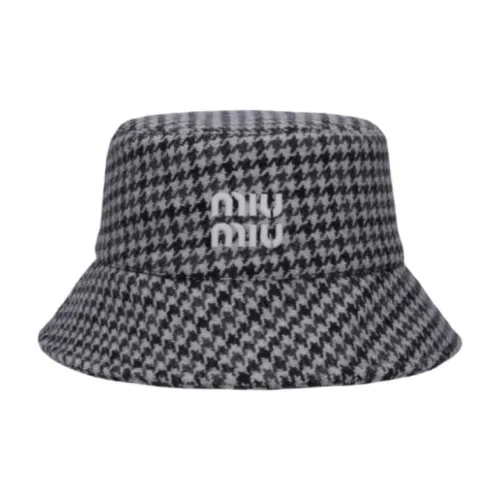 MIU MIU Овечья шерсть Полиэстер Ацетат Шляпы ведра из новой шерсти Женские Черный Белый