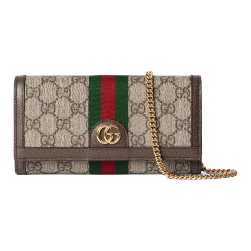 GUCCI Ophidia Холст Одно Плечо Кошелек Женский Бежевый и Темно-Коричневый