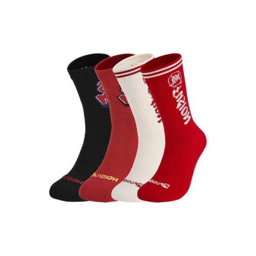 FILA FUSION SS25 Носки Crew Унисекс 4 пачки Темно-черный Темно-красный Белый известняк