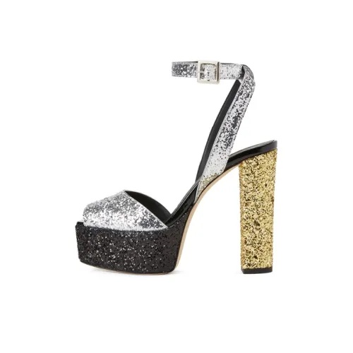 Giuseppe Zanotti GZ Betty Грубый каблук One ремешок Сандалии 12 см Женские Серебристые