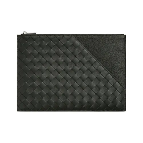 Bottega Veneta Intrecciato Кожаный клатч из овечьей кожи мужской темно-зеленый