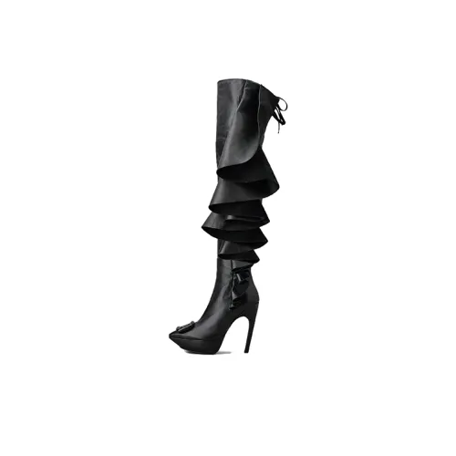 Roger Vivier VIV' Choc Rouches Over The Knee Boots 12,5cm Женские Черный