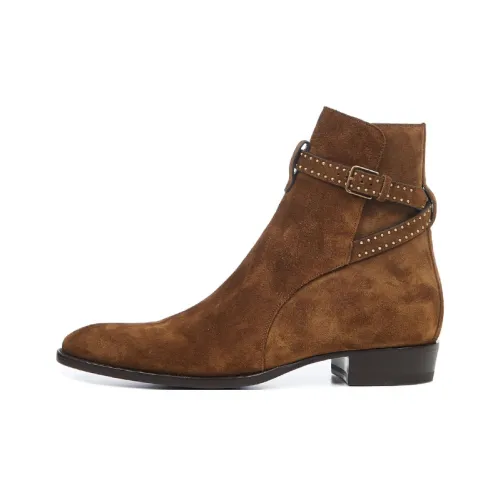 SAINT LAURENT Wyatt Модные ботильоны с низким каблуком мужские коричневые