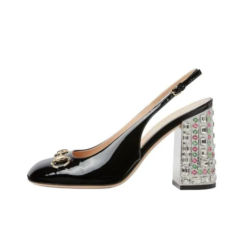 GUCCI Horsebit Buckle Грубый Каблук Высокие Каблуки 9,5 см Женские Черный