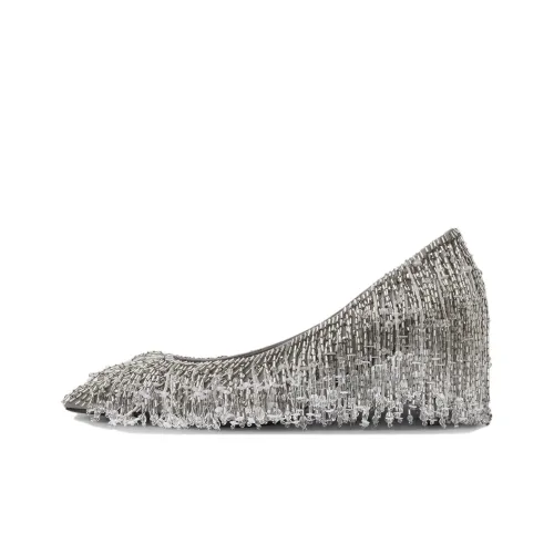 GUCCI 24 Весенняя летняя коллекция Низкий каблук Высокий каблук 6,5 см Женский Серебряный