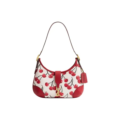 COACH Hamptons Дубленая кожа Полумесяц Сумка Сумка Сумка через плечо Средняя Женская Латунь Мел