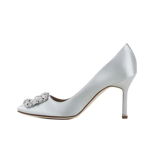 MANOLO BLAHNIK Узкий каблук Высокие каблуки 9 см Женские Серебряный Серый