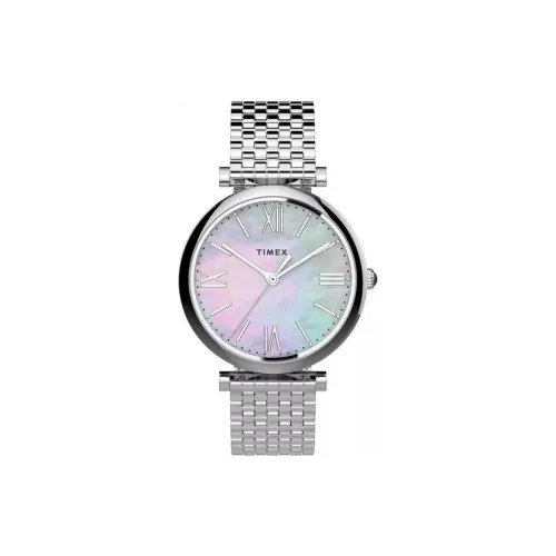 TIMEX Наручные часы Кварцевый механизм Ремешок из нержавеющей стали 35 мм Циферблат с жемчужной оболочкой Цветной циферблат Женские часы