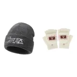 Серый кепка + бежевые перчатки