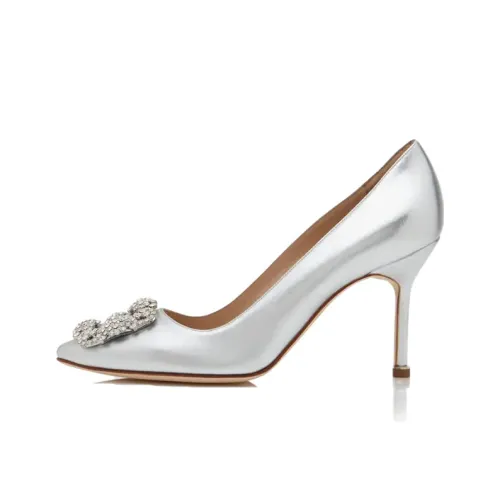 MANOLO BLAHNIK Узкий каблук Высокие каблуки 9 см Женские Серебряный