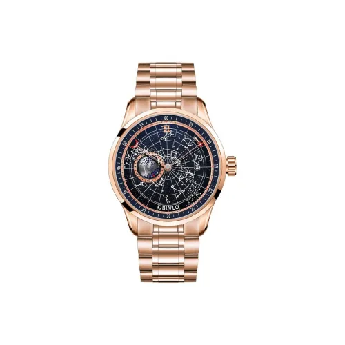 OBLVLO Автоматический Механический Механизм Нержавеющая Сталь Ремешок Часы Мужские Черный Циферблат