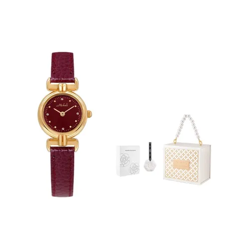 MISHALI Кварцевый механизм кожаный ремешок женские часы красный циферблат