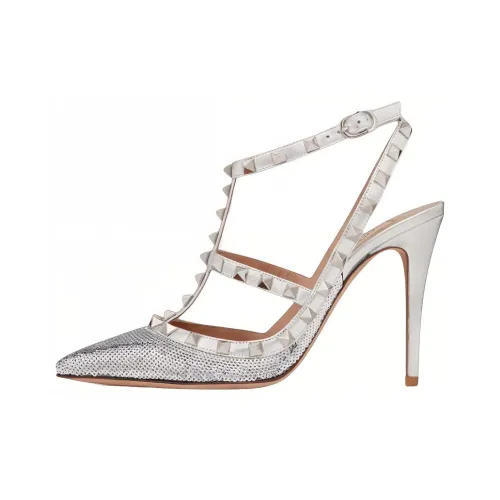 Valentino Rockstud Узкий каблук Высокие каблуки 10 см Женские Серебряный