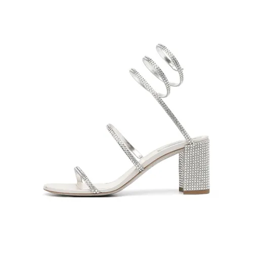 RENE CAOVILLA Сандалии с грубым каблуком одиночный ремешок 7,5 см женские серебряные
