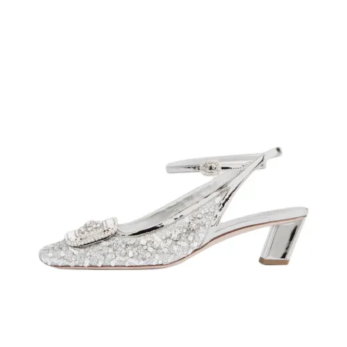 Roger Vivier Belle Vivier Квадратный каблук Высокие каблуки 4,5 см Женские Серебристые