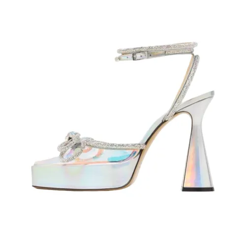 MACH MACH Double Bow Грубый каблук Высокие каблуки 14 см Женские Серебряный