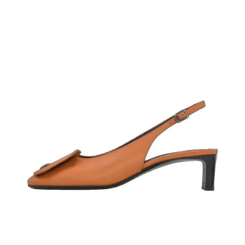 LONGCHAMP Туфли на высоком каблуке с грубым покрытием каблук 5 см женские коричневые