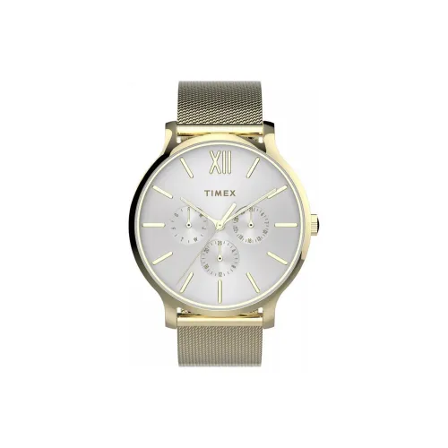 TIMEX Наручные часы Кварцевый механизм Ремешок из нержавеющей стали 38 мм Серебристый циферблат Женские часы
