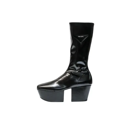 PRADA Колено Высокие сапоги 7 см Женские Черные