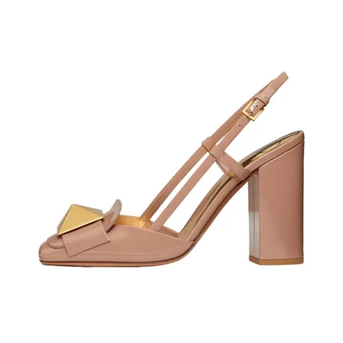 Valentino One Stud Грубый каблук Высокие каблуки Женские Розовый Цветок Flowers