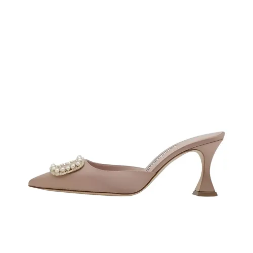 MANOLO BLAHNIK Квадратный каблук Домашние тапочки 7 см Женские Розовый