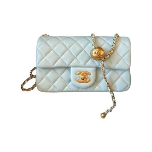 CHANEL Classic Flap CF Sheepskin Crossbody Bag Shoulder Bag Mini Women's Light Blue CHANEL Classic Flap CF Овчина Сумка через плечо Мини Женский Светло-Синий
