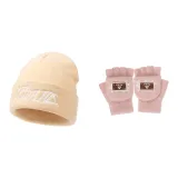 Бежевая шляпа + розовые перчатки