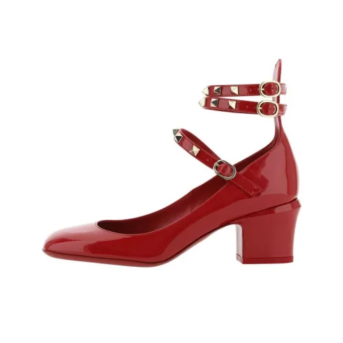 Valentino Rockstud Garavani Квадратный каблук Высокие каблуки 5 см Женские Красный