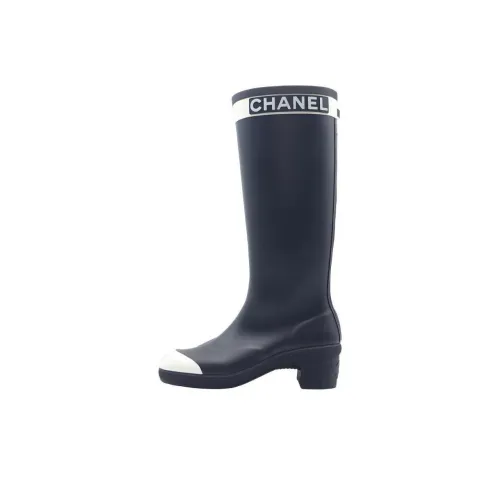 CHANEL Женские высокие сапоги до колена, черные