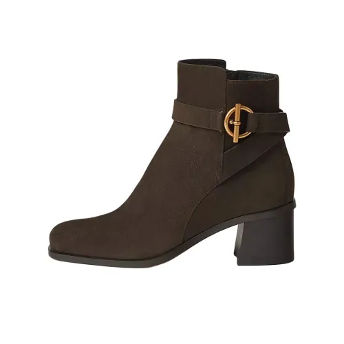 HERMES Jill Ботильоны 6 см Женские Темно-умбровая