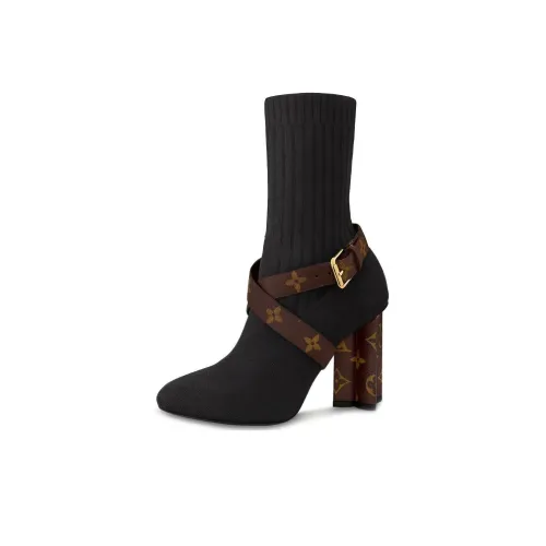 LOUIS VUITTON Silhouette Monogram Booties Women's Black LOUIS VUITTON LOUIS VUITTON Силуэт Монограмма Ботильоны Женские Черный