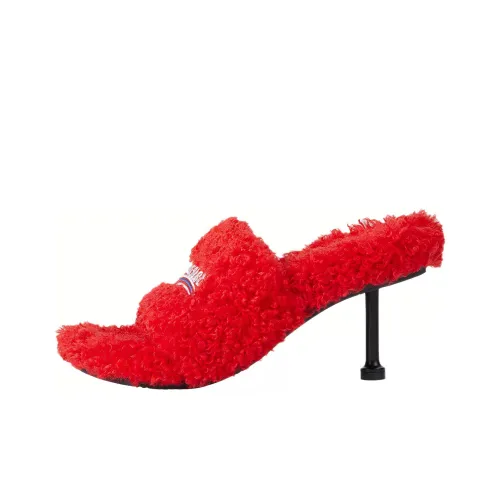 Balenciaga Furry Узкий каблук Слипоны Женские Красный